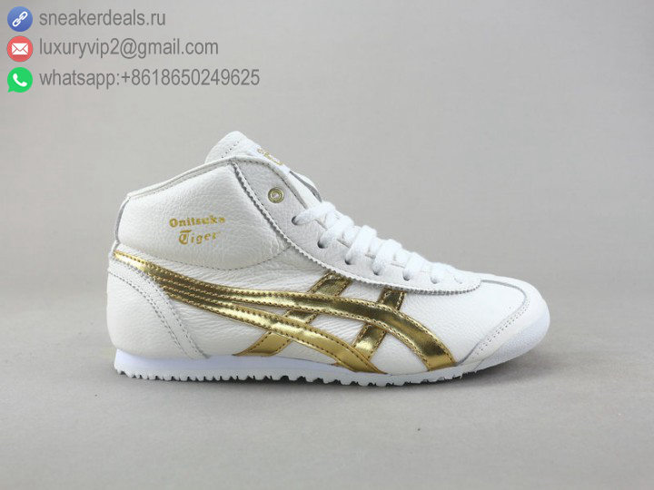 ONITSUKA TIGER MEXICO MID RUNNER HIGH WHITE GOLD UNISEX LEATHER SKATE SHOES